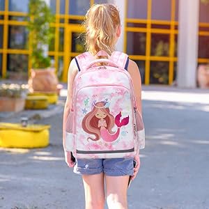 Mochila escolar para niños de poliéster Bolso escolar de sirena Set de tres piezas 4
