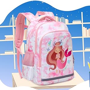 Mochila escolar para niños de poliéster Bolso escolar de sirena Set de tres piezas 6